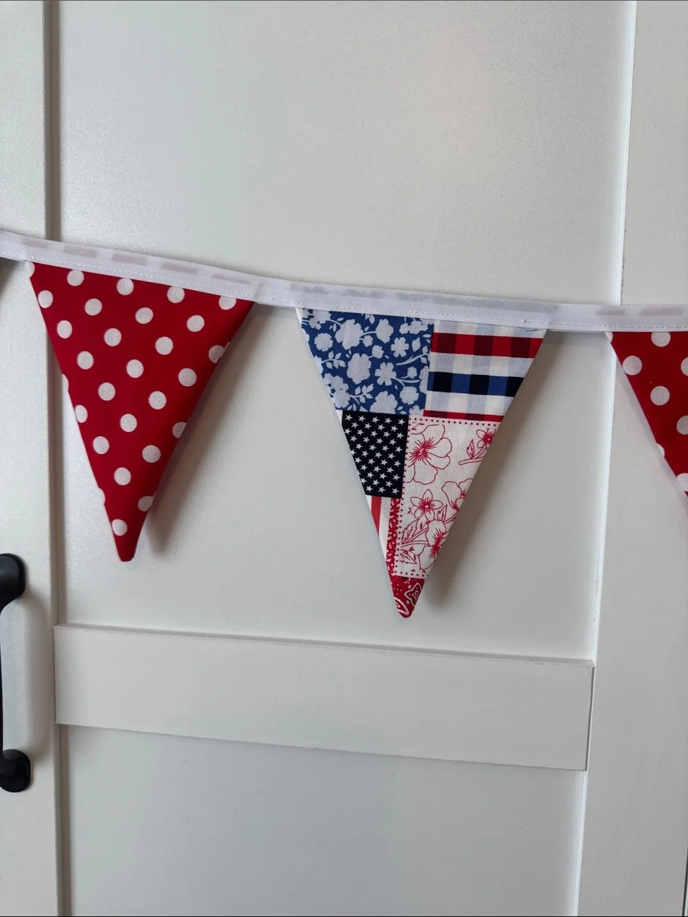 Red Patriotic  6” Triangle Fabric Bunting Garland - Festive Party Decoration
